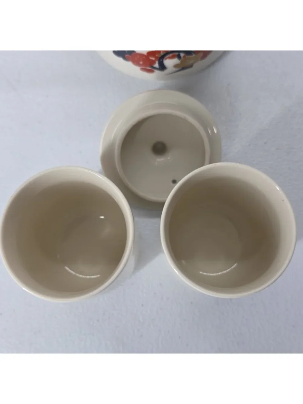 Vtg Kutani Japanese Orange Blossom Gold Saki Tea Set Bamboo Handle Made In Japan